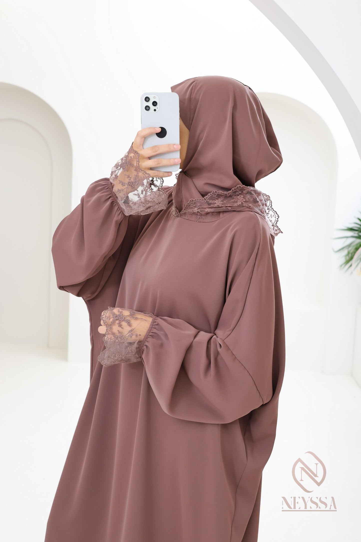 ABAYA DE PRIERE '' DENTELLA '' - hijab intégré