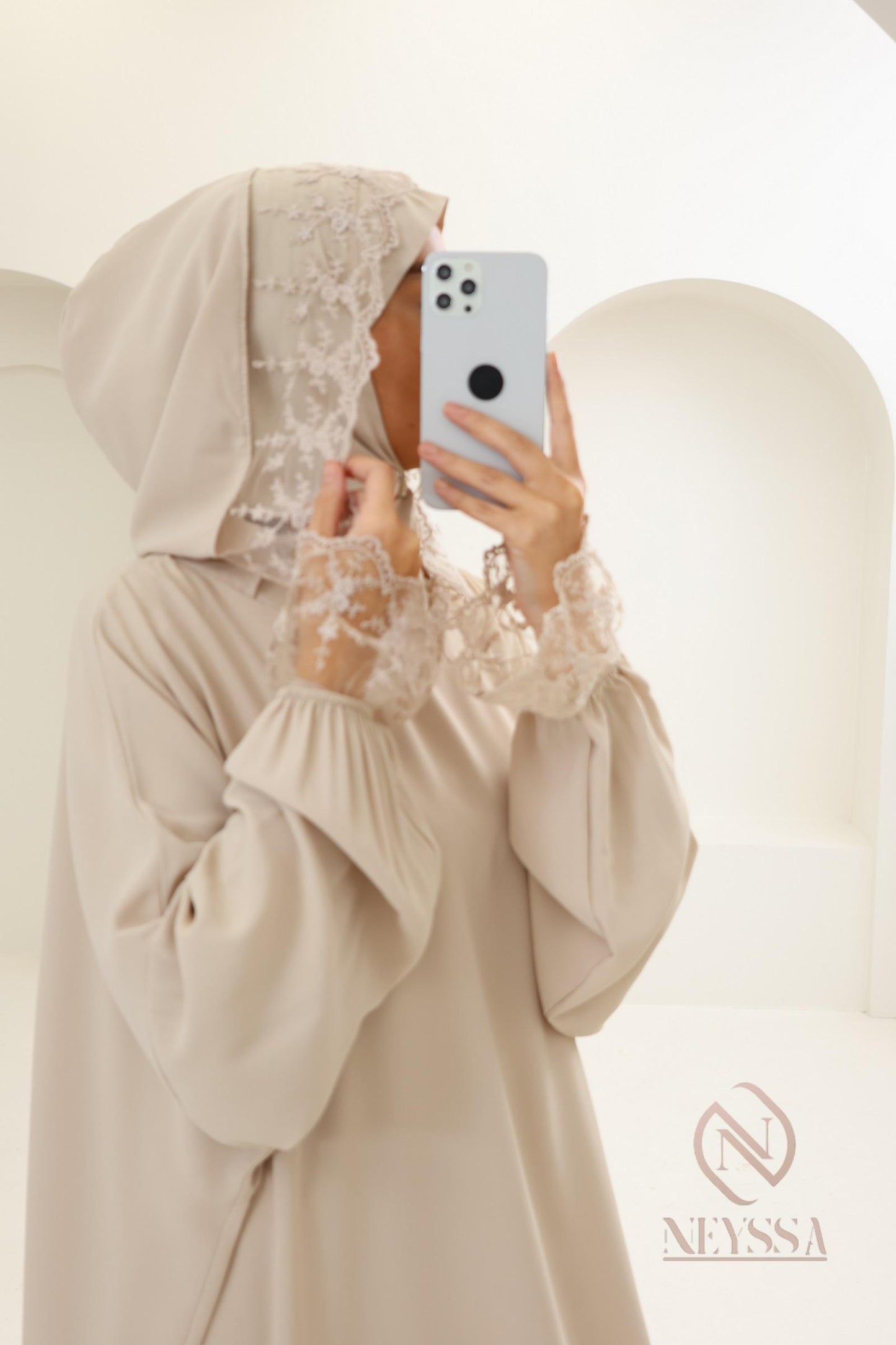 ABAYA DE PRIERE '' DENTELLA '' - hijab intégré